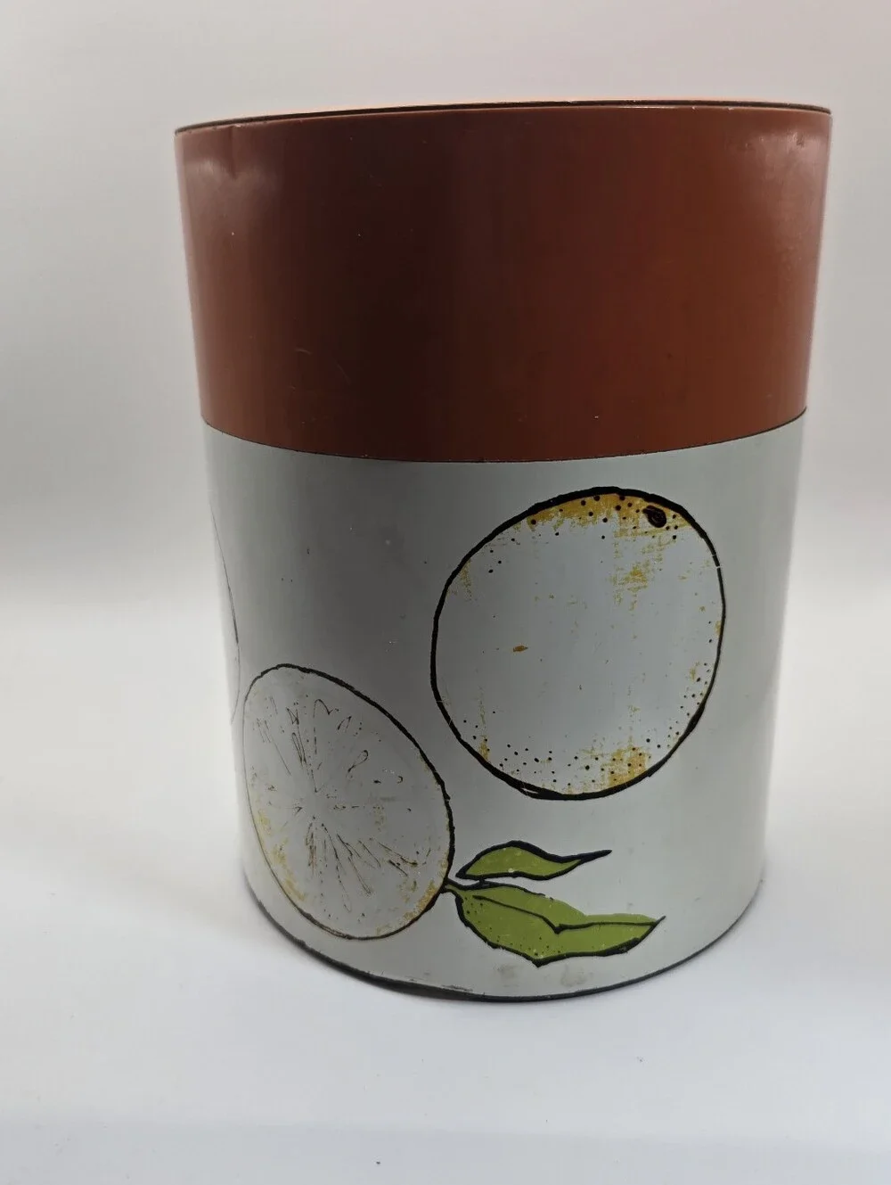 Vintage Mid-Century Modern Metal Tin Canister With Oranges